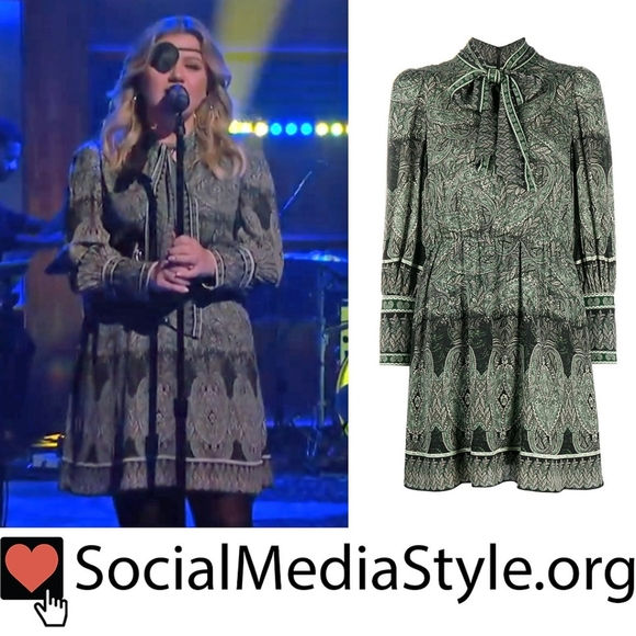 Alice + Olivia Tanisha Paisley Floral Long Sleeve with Neck Tie Green Dress 10 - Picture 13 of 16